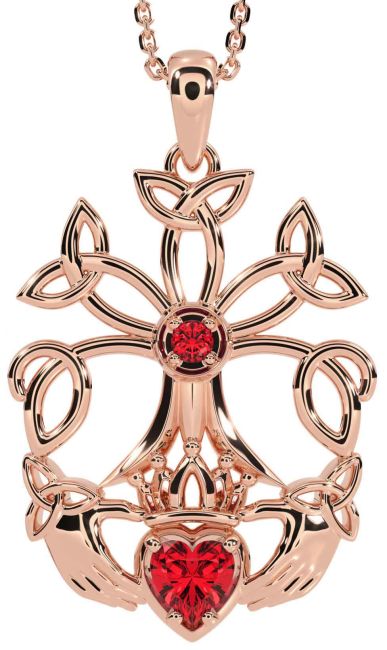 Ruby Rose Gold Silver Claddagh Trinity knot Celtic Tree of Life Necklace