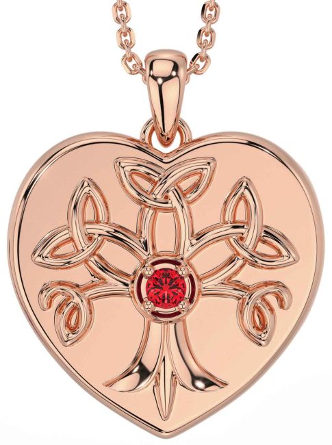 Ruby Rose Gold Celtic Tree of Life Trinity Knot Heart Necklace