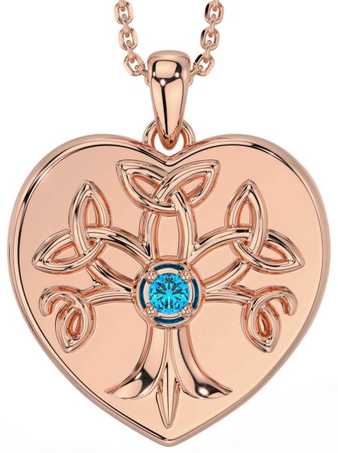Topaz Rose Gold Celtic Tree of Life Trinity Knot Heart Necklace