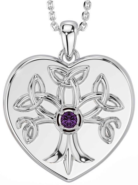 Alexandrite Silver Celtic Tree of Life Trinity Knot Heart Necklace