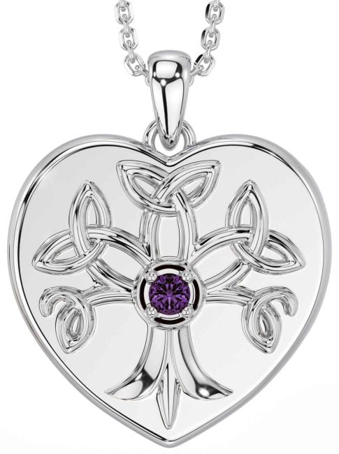 Alexandrite White Gold Celtic Tree of Life Trinity Knot Heart Necklace