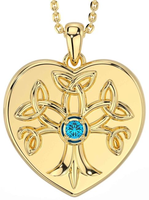 Topaz Gold Celtic Tree of Life Trinity Knot Heart Necklace