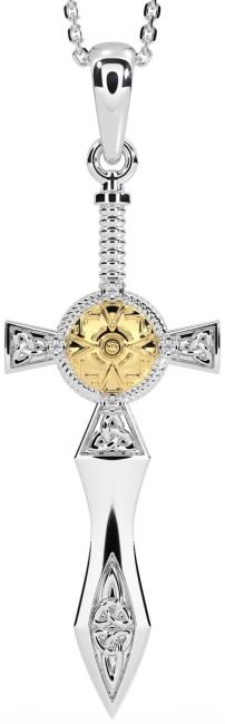 Diamond Gold Silver Celtic Warrior Sword Necklace