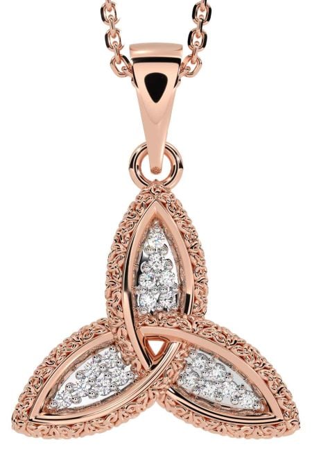 Diamond Rose Gold Silver Celtic Trinity Knot Necklace