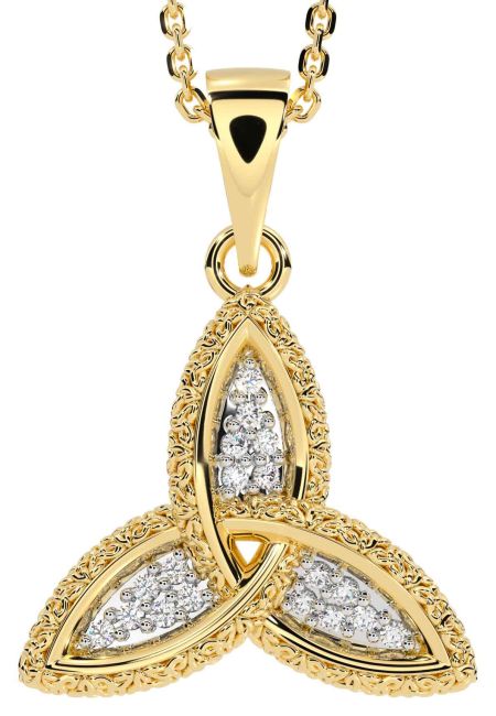 Diamond Gold Silver Celtic Trinity Knot Necklace