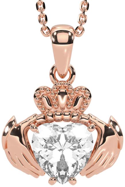 Diamond Rose Gold Silver Claddagh Necklace