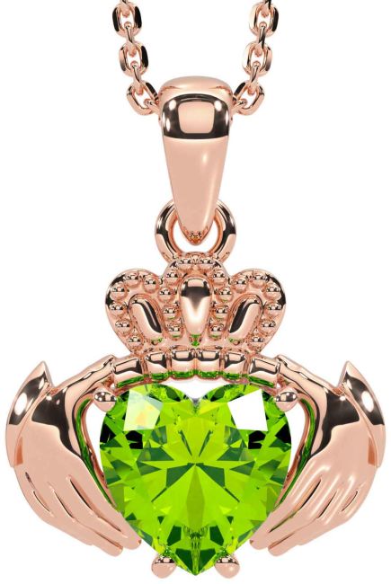 Peridot Rose Gold Silver Claddagh Necklace