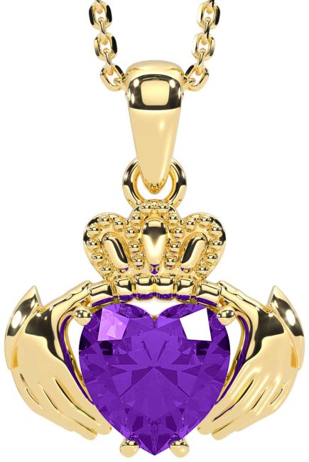 Amethyst Gold Silver Claddagh Necklace