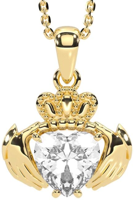 Diamond Gold Silver Claddagh Necklace