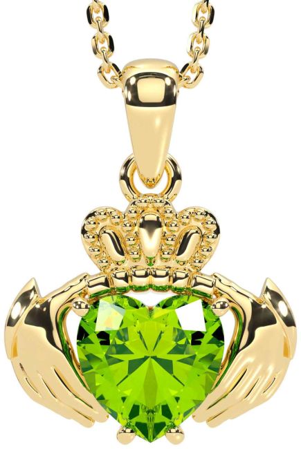 Peridot Gold Silver Claddagh Necklace