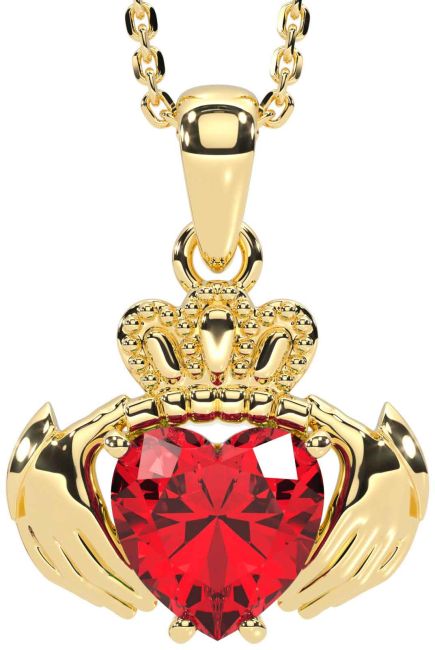 Ruby Gold Silver Claddagh Necklace