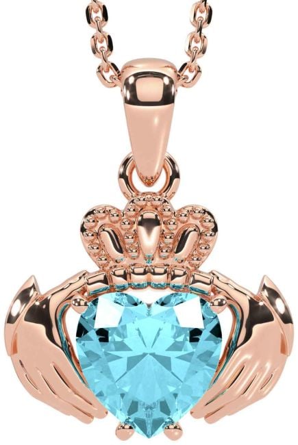 Aquamarine Rose Gold Claddagh Necklace