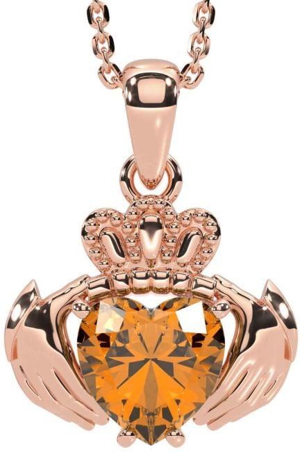 Citrine Rose Gold Claddagh Necklace