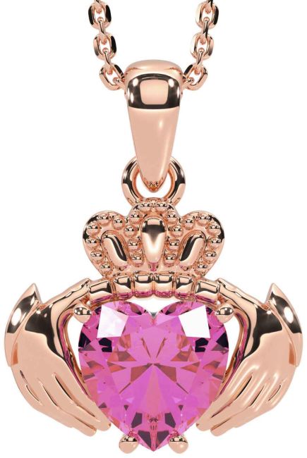 Pink Tourmaline Rose Gold Claddagh Necklace