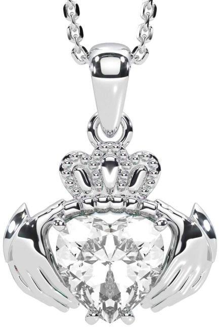 Diamond Silver Claddagh Necklace