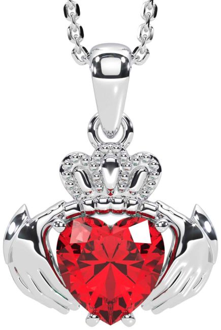 Ruby Silver Claddagh Necklace