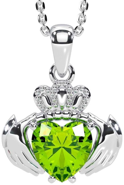 Peridot White Gold Claddagh Necklace