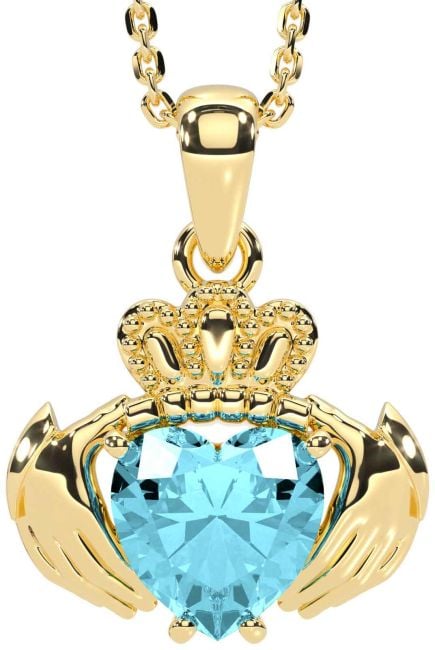 Aquamarine Gold Claddagh Necklace