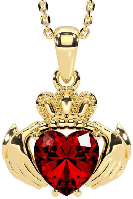 Garnet Gold Claddagh Necklace