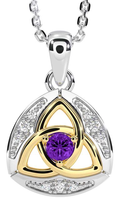 Diamond Amethyst Gold Silver Celtic Trinity Knot Necklace