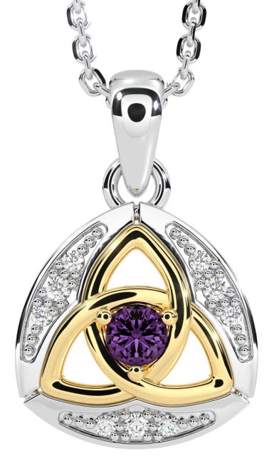 Diamond Alexandrite Gold Silver Celtic Trinity Knot Necklace