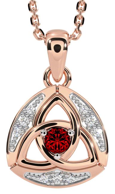 Diamond Garnet Rose Gold Silver Celtic Trinity Knot Necklace