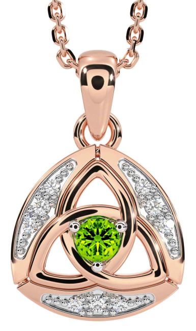 Diamond Peridot Rose Gold Silver Celtic Trinity Knot Necklace