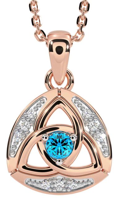 Diamond Topaz Rose Gold Silver Celtic Trinity Knot Necklace
