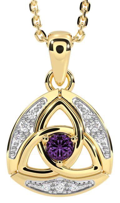 Diamond Alexandrite Gold Silver Celtic Trinity Knot Necklace