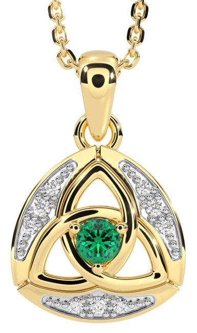 Diamond Emerald Gold Silver Celtic Trinity Knot Necklace