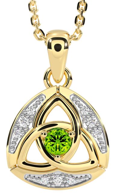 Diamond Peridot Gold Silver Celtic Trinity Knot Necklace