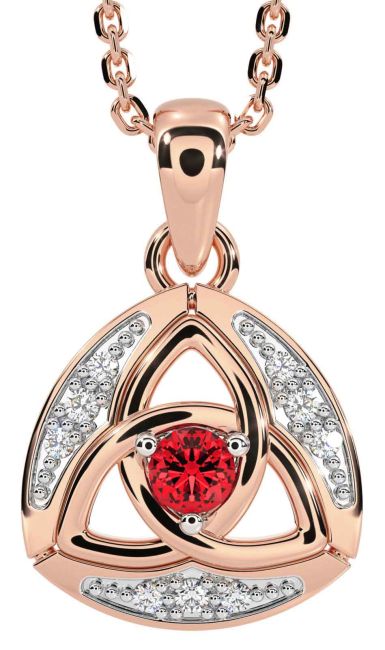 Diamond Ruby Rose Gold Celtic Trinity Knot Necklace