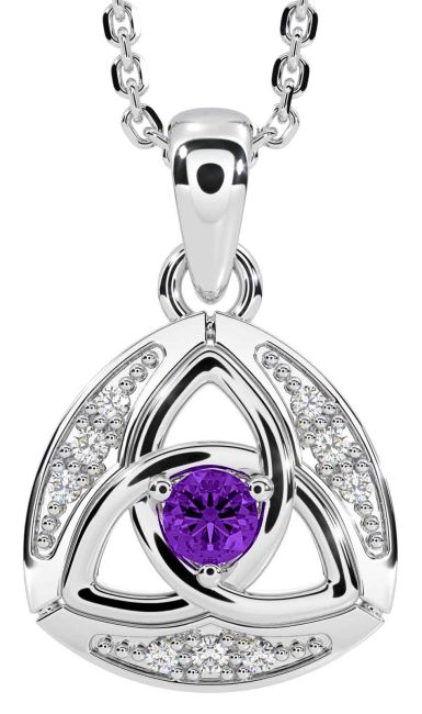 Diamond Amethyst Silver Celtic Trinity Knot Necklace