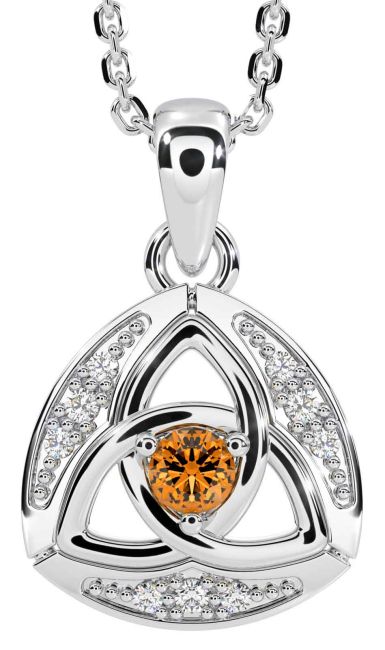 Diamond Citrine Silver Celtic Trinity Knot Necklace
