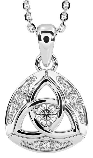 Diamond Silver Celtic Trinity Knot Necklace