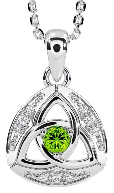 Diamond Peridot Silver Celtic Trinity Knot Necklace