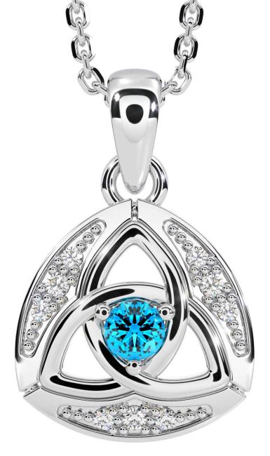 Diamond Topaz Silver Celtic Trinity Knot Necklace