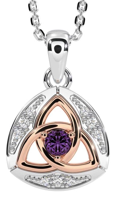 Diamant Alexandrit Rose Gold Silber keltisch Dreieinigkeit Knoten Halskette