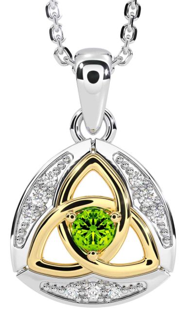 Diamond Peridot Gold Silver Celtic Trinity Knot Necklace