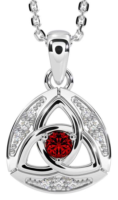 Diamond Garnet White Gold Celtic Trinity Knot Necklace