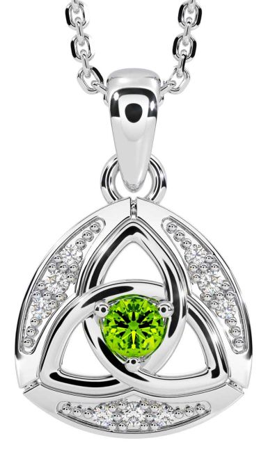 Diamond Peridot White Gold Celtic Trinity Knot Necklace