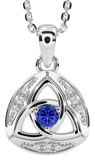 Diamond Sapphire White Gold Celtic Trinity Knot Necklace
