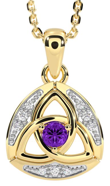 Diamond Amethyst Gold Celtic Trinity Knot Necklace