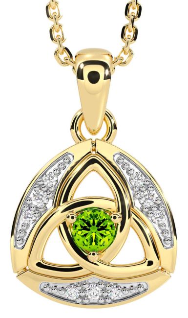 Diamond Peridot Gold Celtic Trinity Knot Necklace