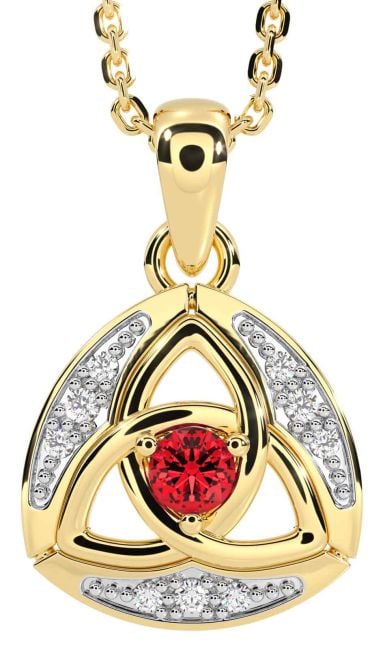 Diamond Ruby Gold Celtic Trinity Knot Necklace
