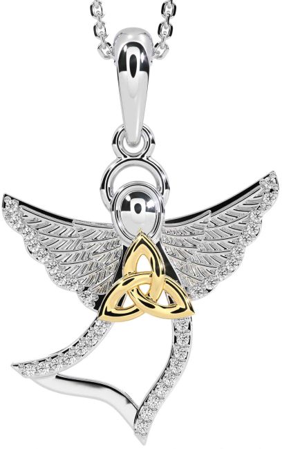 Diamond White Yellow Gold Celtic Trinity Knot Necklace