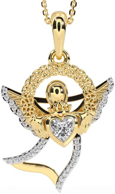 Diamond Gold Claddagh Celtic Trinity Knot Necklace