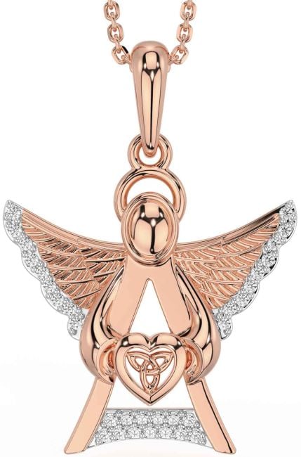 Diamond Rose Gold Silver Celtic Trinity Knot Heart Necklace