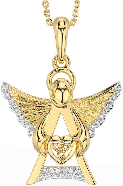 Diamond Gold Silver Celtic Trinity Knot Heart Necklace