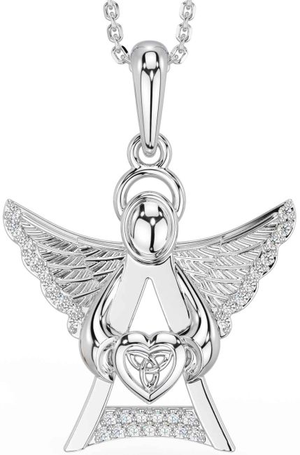 Diamond Silver Celtic Trinity Knot Heart Necklace